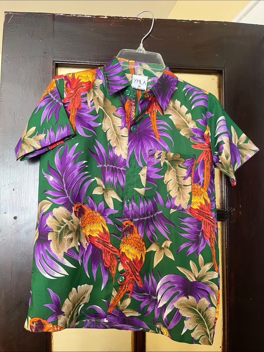 Tiki Parrot Print Short-Sleeve Shirt - Green